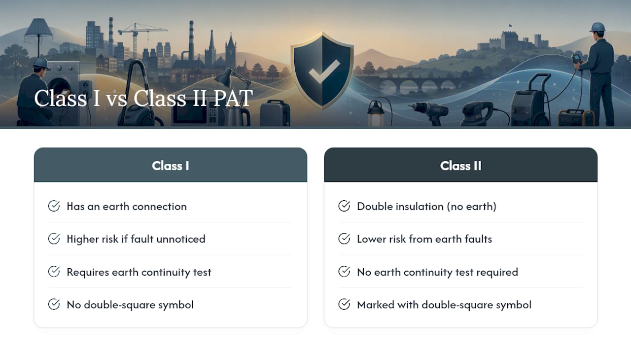 Class I and Class II appliance testing comparison