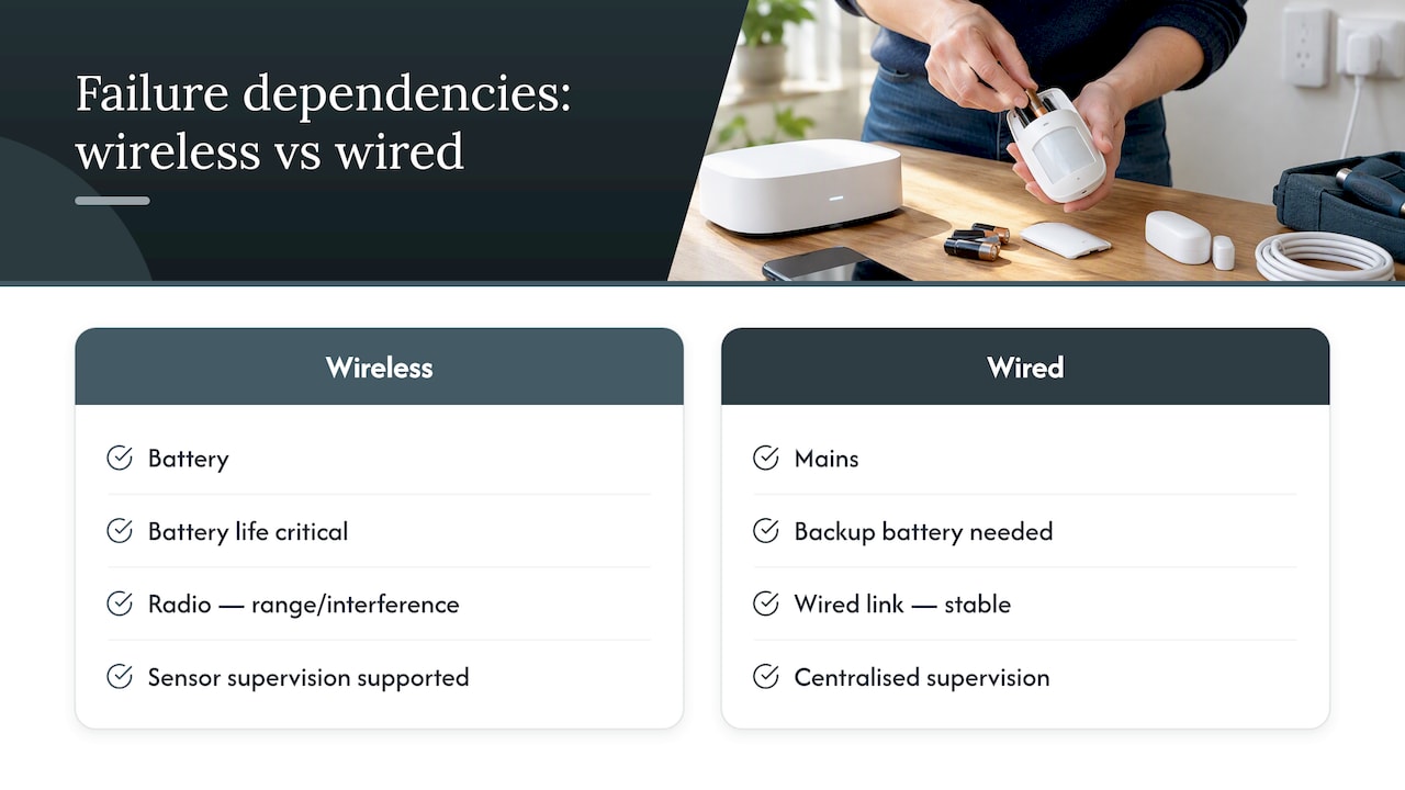 Wireless and wired alarm failure comparison